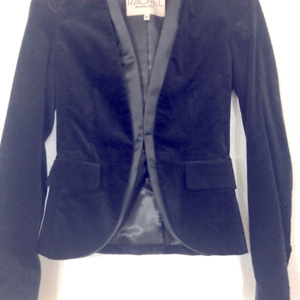 Rachel Roy black slim fit velvet luxe elegant blazer with satin lapel size 0 new